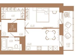 Продается 1-комнатная квартира ЖК АЙВАЗОВSKY (АЙВАЗОВСКИЙ), 2, 43.99 м², 5718700 рублей