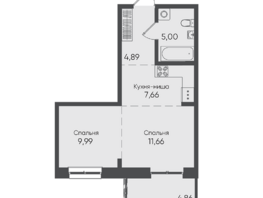 Продается 1-комнатная квартира ЖК Новые Горизонты на Пушкина, б/с 5, 44.06  м²