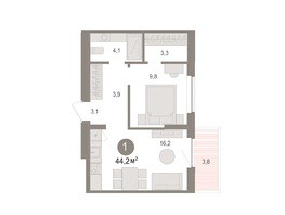 Продается 1-комнатная квартира ЖК Пшеница, дом 4, 44.58  м², 5570000 рублей