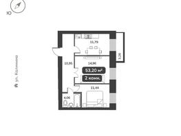 Продается 2-комнатная квартира ЖК Времена, 1 этап, 53.58  м&sup2;, 9000000 рублей