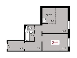 Продается 2-комнатная квартира ЖК Мичурино, дом 2 строение 1, 46.9  м², 5393500 рублей
