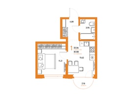 Продается 1-комнатная квартира ЖК Страна.Береговая, 30.88 м², 9176471 рублей