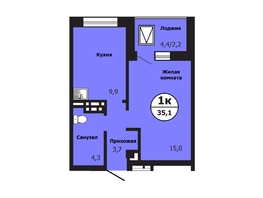 Продается 1-комнатная квартира ЖК Тихие зори, дом Гранит корпус 1, 34.9  м&sup2;, 6124950 рублей