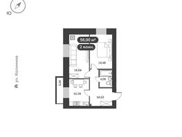 Продается 2-комнатная квартира ЖК Времена, 1 этап, 56  м&sup2;, 8000000 рублей