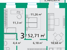 Продается 3-комнатная квартира ЖК Белая полоса, 52.9  м², 6211412 рублей