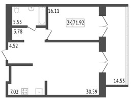 Продается 2-комнатная квартира ЖК Кристалл, корпус 2, 71.92  м², 10988250 рублей