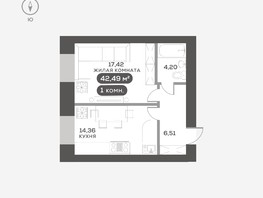 Продается 1-комнатная квартира ЖК Сити-квартал на Взлетной, дом 1, 42.49  м², 7900000 рублей