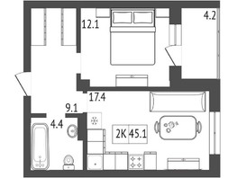 Продается 2-комнатная квартира ЖК Серебряный, дом 1 корпус 2, 46  м², 5970000 рублей