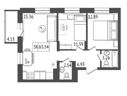 Продается 3-комнатная квартира ЖК Univers (Универс), 1 квартал, 63.54  м², 9145000 рублей