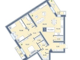 Продается 3-комнатная квартира ЖК Преображенский, дом 6, 113.5  м², 13052500 рублей