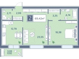 Продается 2-комнатная квартира ЖК Преображенский, дом 7, 69.42  м², 8830224 рублей