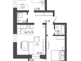 Продается 3-комнатная квартира 75.79  м², 8147425 рублей