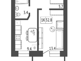 Продается 1-комнатная квартира ЖК Снегири, дом 10, 32.8  м², 4300000 рублей