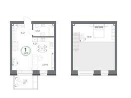 Продается 1-комнатная квартира ЖК Юдинский, дом 1.1, 42.7  м², 11324040 рублей