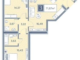 Продается 3-комнатная квартира ЖК Преображенский, дом 7, 71.87  м², 9098742 рублей