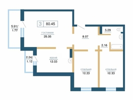 Продается 3-комнатная квартира ЖК Иннокентьевский, дом 2, 80.5  м², 11826150 рублей