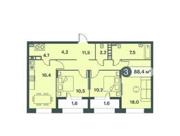 Продается 3-комнатная квартира ЖК Три Клёна, дом 1, 88.4  м², 10342800 рублей