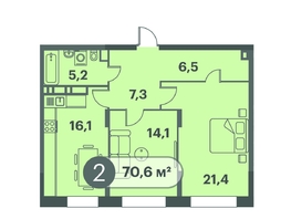 Продается 2-комнатная квартира ЖК Три Клёна, дом 1, 70.6  м², 9460400 рублей