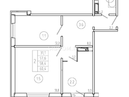 Продается 2-комнатная квартира ЖК Три слона, дом 1, 58.4  м², 6420000 рублей