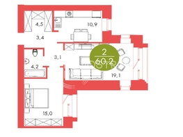 Продается 2-комнатная квартира ЖК Барбарис, 60.2  м², 10650000 рублей