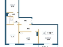 Продается 3-комнатная квартира ЖК Иннокентьевский, дом 2, 70.5  м², 9300000 рублей