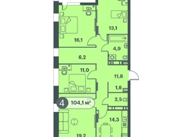 Продается 4-комнатная квартира ЖК Три Клёна, дом 1, 104.1  м², 11555100 рублей