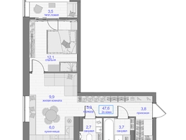 Продается 2-комнатная квартира ЖК Прогресс-квартал Перемены, дом 2, 47.6  м², 6188000 рублей