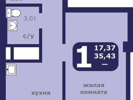 Продается 1-комнатная квартира ЖК Звездный, 35.43  м², 4957040 рублей