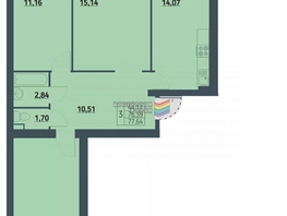 Продается 3-комнатная квартира ЖК Мята, дом 2, секции 7-10, 77.64  м², 8800000 рублей