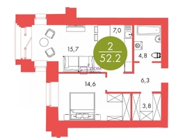 Продается 2-комнатная квартира ЖК Барбарис, 52.9  м², 9187200 рублей