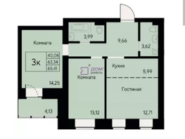 Продается 3-комнатная квартира ЖК Хвоя, 1 этап, дом 1, 65.4  м², 10110000 рублей