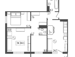 Продается 3-комнатная квартира ЖК Мичурино, дом 2 строение 7, 84.1  м², 8540000 рублей