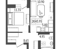 Продается 2-комнатная квартира ЖК Дивные Дали, дом 1, 44  м², 4735500 рублей