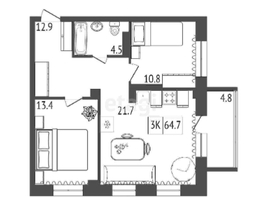 Продается 3-комнатная квартира ЖК Emotion (Эмоушн), 65 м², 9400000 рублей
