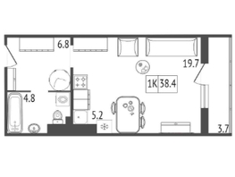 Продается 1-комнатная квартира ЖК Три слона, дом 2, 38.4 м², 4500000 рублей