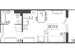 Продается 1-комнатная квартира ЖК Три слона, дом 1, 37.6 м², 4500000 рублей