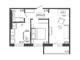 Продается 2-комнатная квартира ЖК Аринский, дом 2 корпус 1, 52.2 м², 6000000 рублей