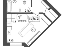 Продается 1-комнатная квартира ЖК Преображенский, дом 6, 36.31 м², 6170000 рублей