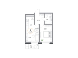 Продается 2-комнатная квартира ЖК Юдинский, дом 1.4, 42.73 м², 5388253 рублей