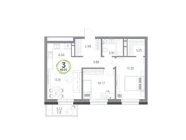 Продается 3-комнатная квартира ЖК Юдинский, дом 1.4, 60.64 м², 7470848 рублей