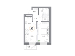 Продается 2-комнатная квартира ЖК Юдинский, дом 1.5, 51.66 м², 6287022 рублей