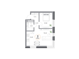 Продается 2-комнатная квартира ЖК Юдинский, дом 1.2, 48.43 м², 6392760 рублей