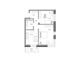 Продается 2-комнатная квартира ЖК Юдинский, дом 1.3, 51.69 м², 6668010 рублей