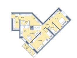 Продается 3-комнатная квартира ЖК Преображенский, дом 6, 82.27  м², 11929150 рублей