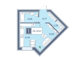 Продается 1-комнатная квартира ЖК Преображенский, дом 6, 36.31  м², 6172700 рублей