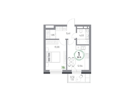 Продается 1-комнатная квартира ЖК Юдинский, дом 1.3, 38.15 м², 5497415 рублей