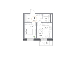 Продается 2-комнатная квартира ЖК Юдинский, дом 1.2, 42.52 м², 5706184 рублей