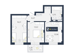 Продается 2-комнатная квартира ЖК Живём, Квартал 6.1, дом 1, 59.08 м², 6286112 рублей