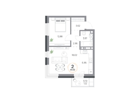 Продается 2-комнатная квартира ЖК Юдинский, дом 1.4, 49.52 м², 6254376 рублей