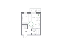 Продается 1-комнатная квартира ЖК Юдинский, дом 1.4, 35.63 м², 4870621 рублей